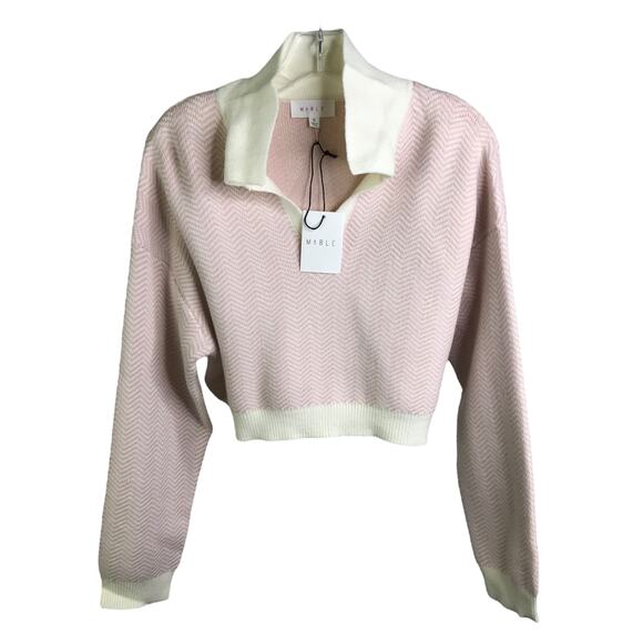 Mable Sweater Womens Sz S Pink Cream Chevron Long Sleeves V-Neck Collared NWT - Picture 1 of 10